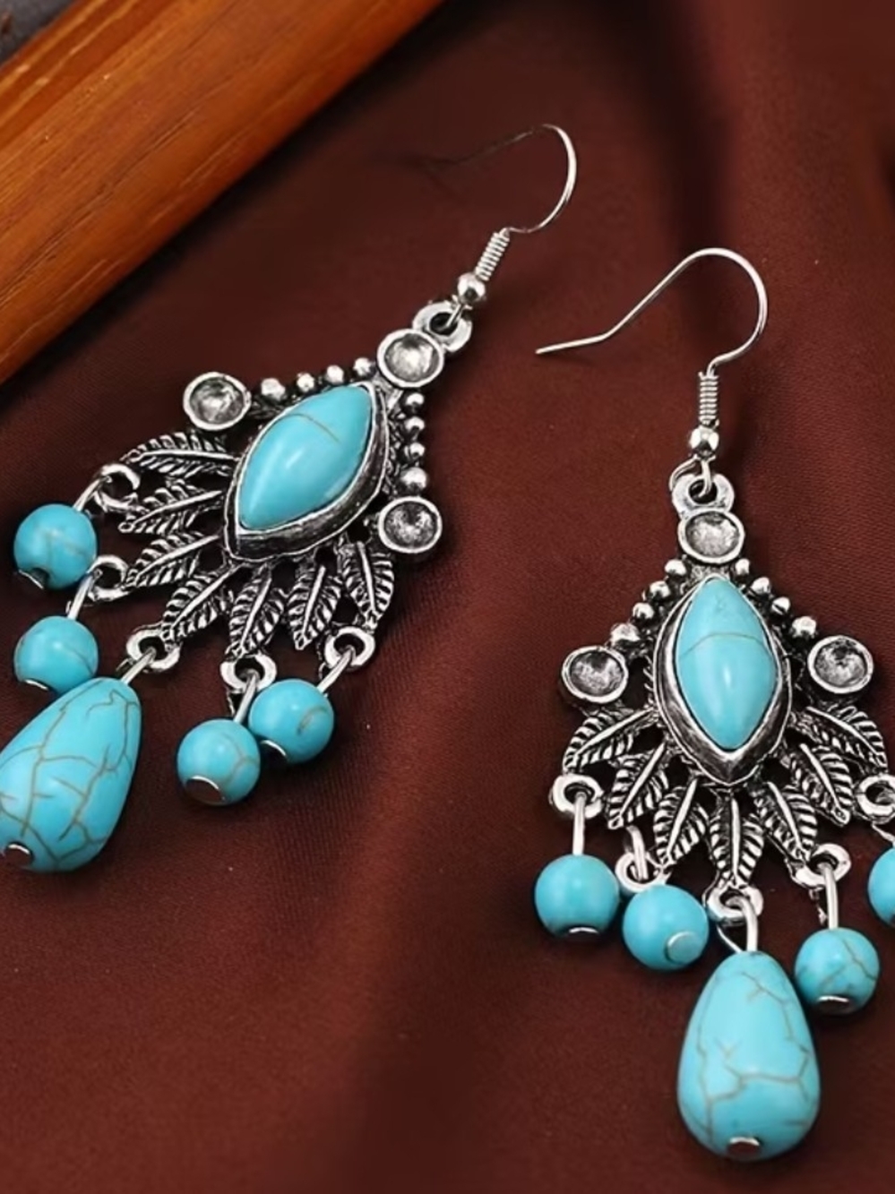 Bohemian Turquoise Drop Dangle Earrings - Women Feather Jewelry